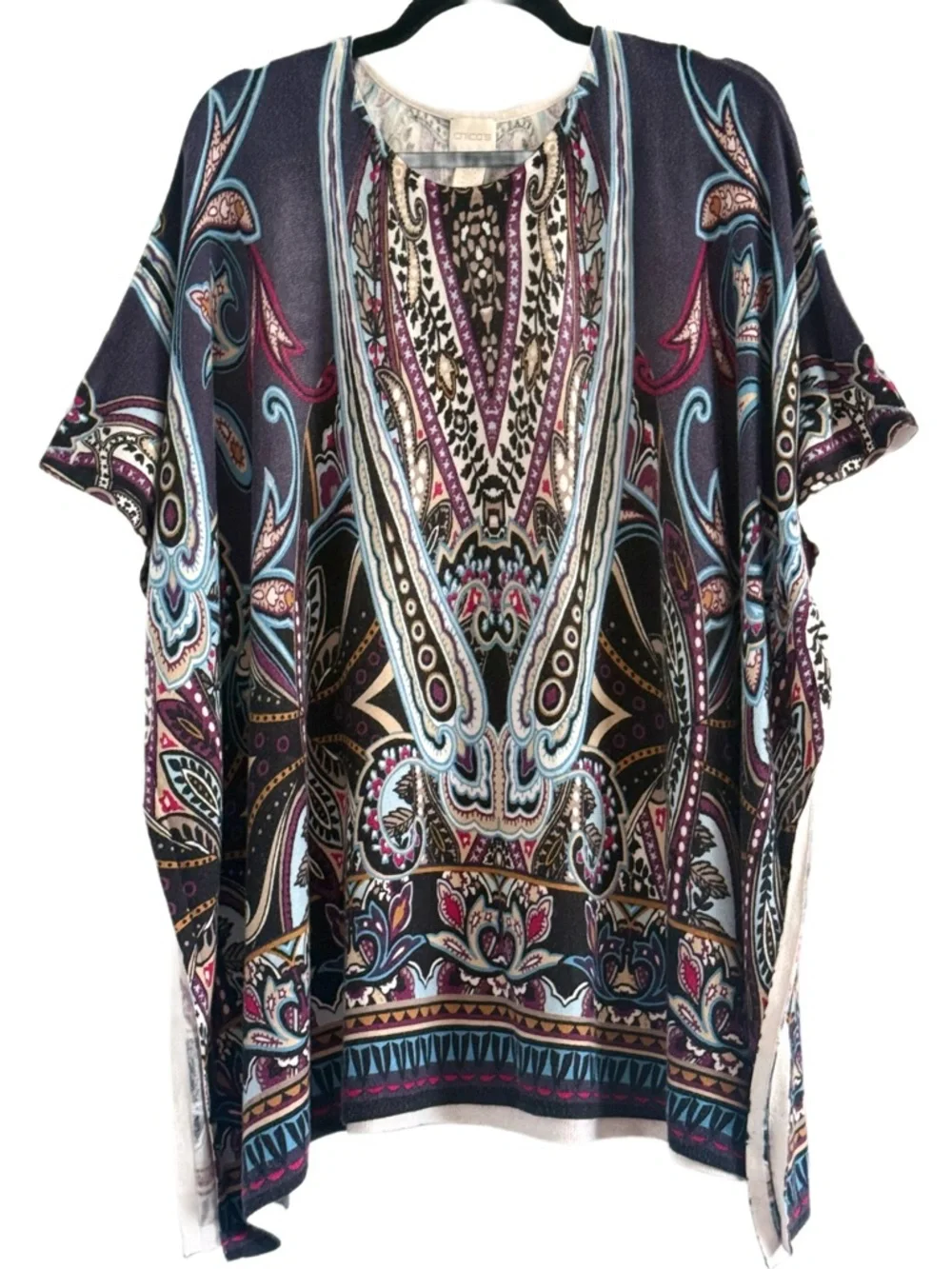 Chico's Multicolor Paisley Print Sweater Poncho Top Small Medium